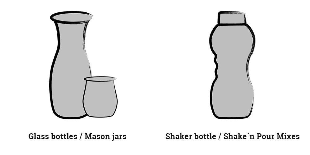 Glass bottles and Shaker bottles